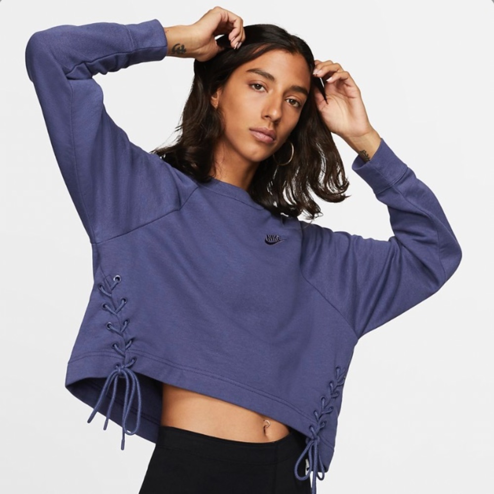 Nike Essentials Fleece Purple Tie Crew Sweatshirt